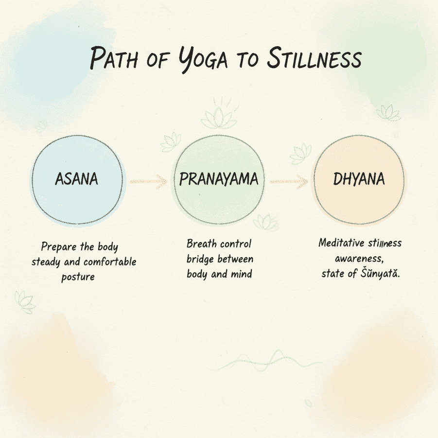 The Ultimate Science of Yoga Healing Body and Mind: Embrace Vitality & Inner Peace 5 Diagram showing how yoga heals body through asana-pranayama-dhyana
